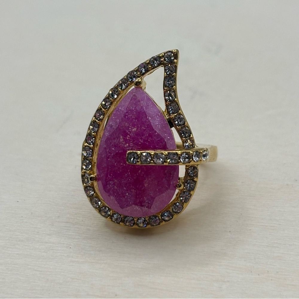 Pink Colored Stone Teardrop Cocktail Ring - Picture 4 of 6